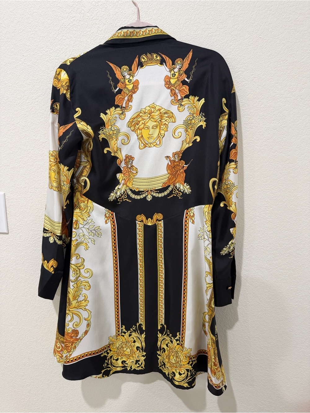 Versace Floral Silk Dress in Black, Gold and Cream - Picture 3 of 11